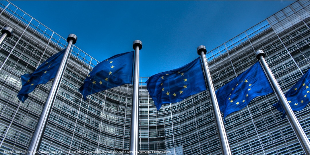 Image with a building and European Union flags in front of the building representing EU Ukraine DCFTA trade deal