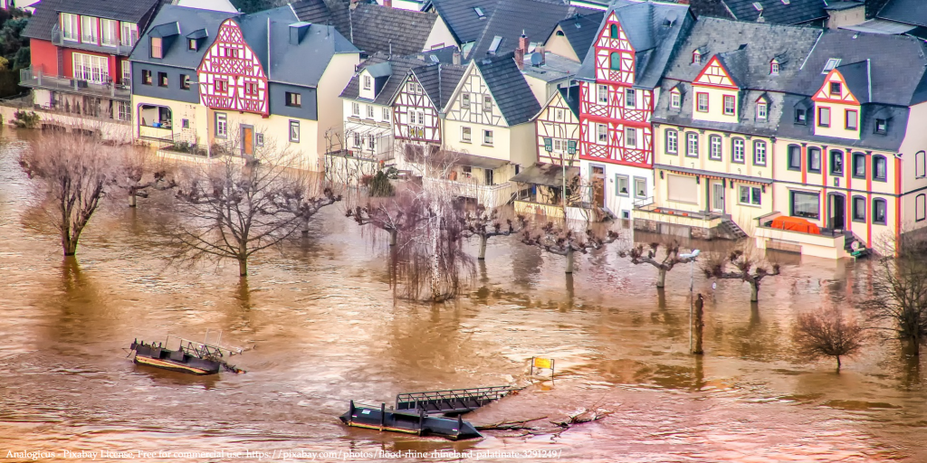 Flooded street in Germany representing climate change risk perceptions