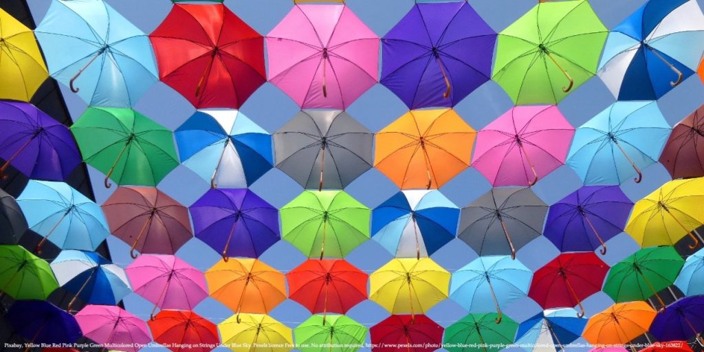 Image of coloured umbrellas representing impact of creative industries