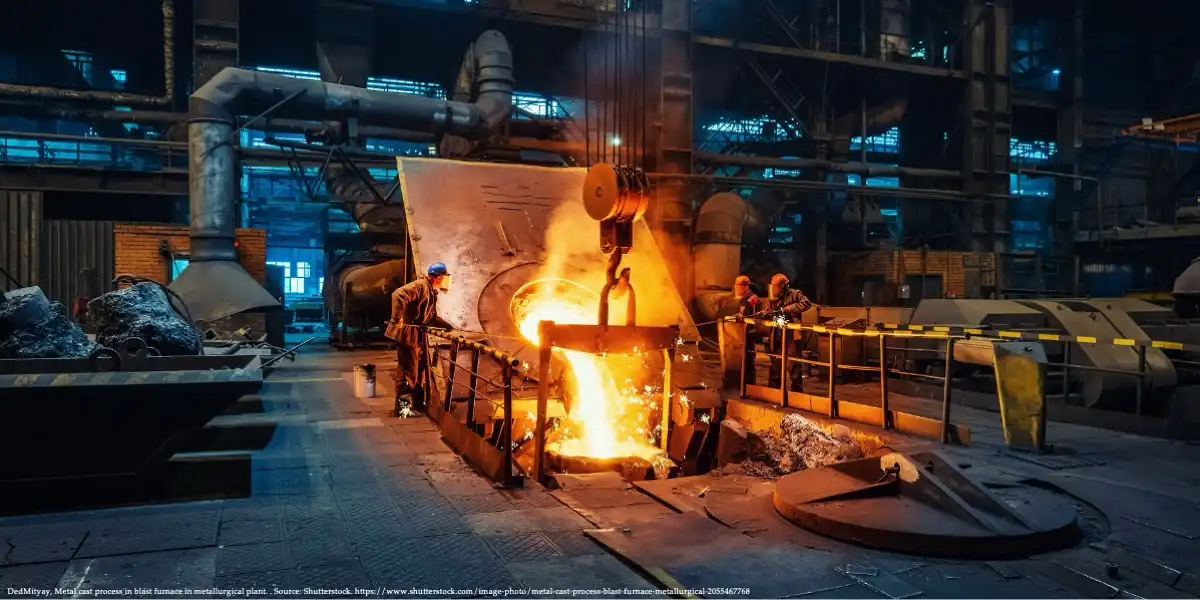 Workers operating a blast furnace in a metallurgical plant representing Belarus Economy in August 2024